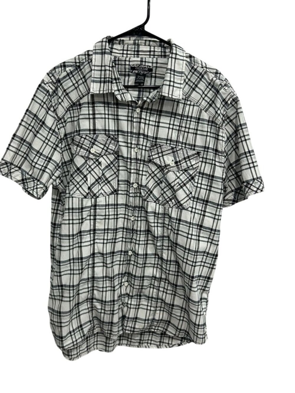 Courage XL Mens Black White Plaid Short Sleeve Button Up Shirt Grungecore Retro